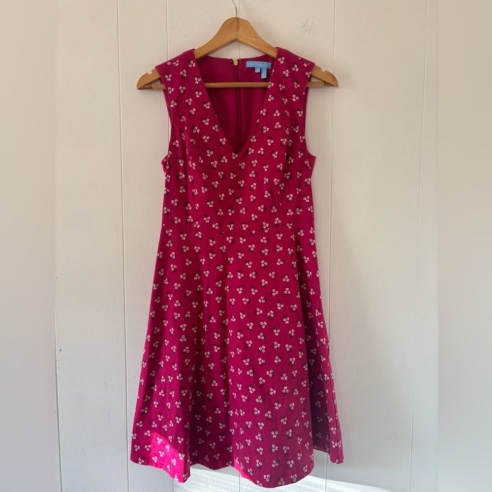 Draper James Cabernet Floral Love Circle Mini Dress Size 2 Pink Plunge V-Neck - Picture 2 of 13